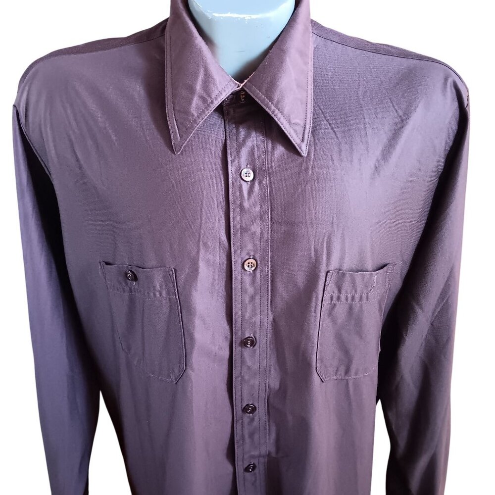 Vintage Menn's large Shirt 1970's Arrow Fairfield Knit Brown Button-Up Shiny